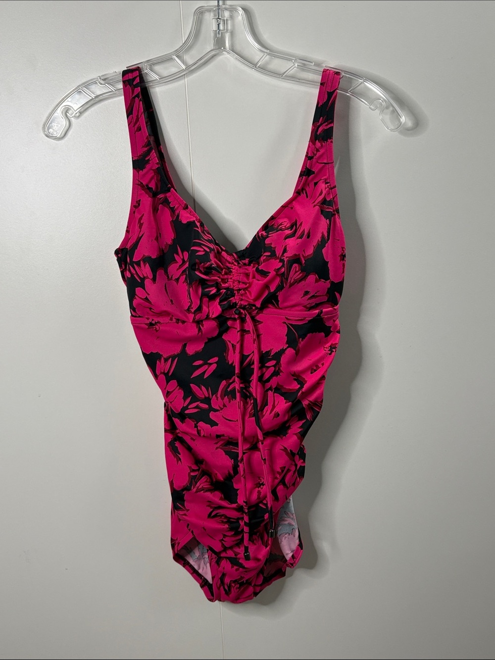 Aqua Green Fuchsia and Black Floral One-Piece Swimsuit M